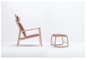 Dedo fotel tömör tölgyfa lábakkal, konyakbarna bivalybőr ülőpárnával - Gazzda