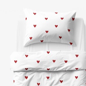 Goldea gyermek pamut ágyneműhuzat - piros szívecskék, fehér alapon 140 x 200 és 70 x 90 cm