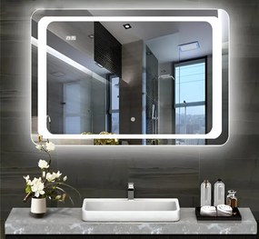 Viva AURA fürdőszoba tükör - érintőkapcsolós - páramenetesítős - órával - LED - FEKVŐ - 80 x 60 cm