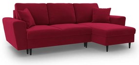 Piros bársony kinyitható tárolóhelyes sarokkanapé Kyoto – Cosmopolitan Design
