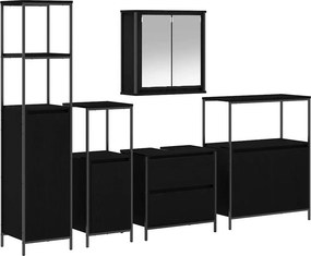 vidaXL Fürdőszoba bútor szett 5 pcs Fekete 76.5 x 35 x 95 cm Faanyag