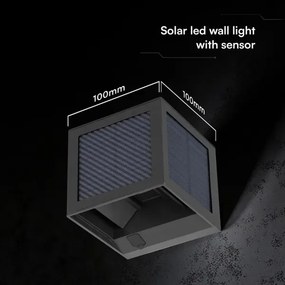 LED napelemes fali lámpa érzékelővel LED/9W/3,7V 3000/4000/6000K IP65 2600mAh fekete