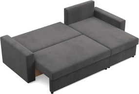 Zeus sarokkanapé, 2 ágyneműtartóval, egyenes kartámasz, szövet anyag, univerzális oldal, hab töltet, szürke