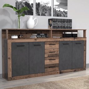 Kombinált komód, old star dark sötét tölgy/ grafit, LUNYSA