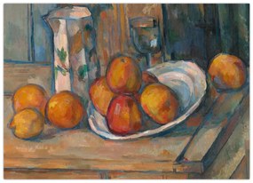 Üveg kép - Paul Cézanne, Still Life with Milk Jug and Fruit, reprodukciók (70x50 cm)