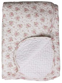 Pamut steppelt ágytakaró krém rózsaszín virágos 180x130 cm