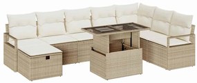 vidaXL Kerti Kanapé Szett párnával tárolóval 9 pcs Bézs Poli rattan
