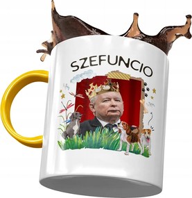 Sárga bögre Jaroslaw Kaczynski Politikusok Ajándék Nyomtatott Fotóval