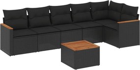 vidaXL 7 részes fekete polyrattan kerti ülőgarnitúra párnával