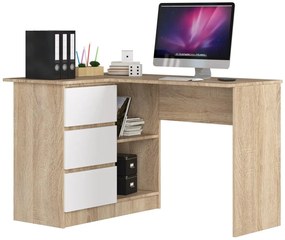 Sarok íróasztal - Akord Furniture - 124 cm - sonoma tölgy / fehér (bal)