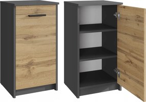 Komód szekrény Bodo 1D Antracit-wotan 40cm könyvespolc 1 ajtó 2 ruhatartó polc