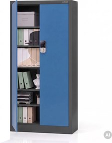 Fém irodai szekrény kódzárral, antracit-kék, 900x1850x400 mm: DANIEL