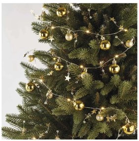 LED karácsonyi fényfüzér – arany gömb csillagokkal, 1,9m, 2xAA, beltéri, meleg fehér, idő.