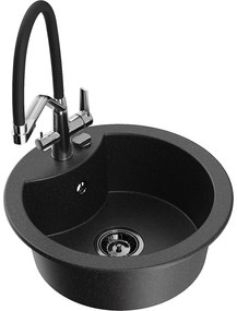 Mexen Diego egymedencés gránit mosogató Duo konyhai csapteleppel, fekete/ezüst metál - 6512-73-671701-07-B