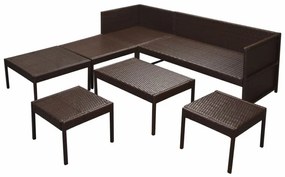 6-részes barna polyrattan kerti bútorszett párnákkal
