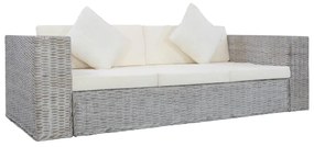 3 személyes szürke természetes rattan kanapé párnával