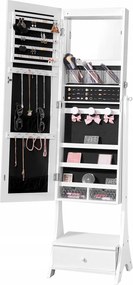 Ékszertartó szekrény Led tükörrel, álló, zárható, fehér, fiókos