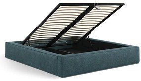 Kék kárpitozott ágyneműtartós franciaágy ágyráccsal 180x200 cm Simon – Micadoni