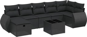 vidaXL 8 részes fekete polyrattan kerti ülőgarnitúra párnákkal