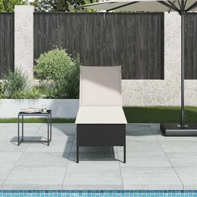 fekete polyrattan napozóágy párnával 55x200x44 cm