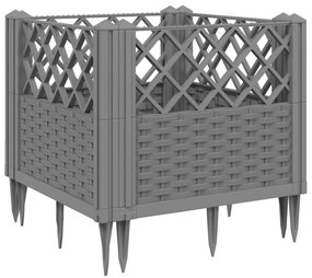 világosszürke PP kerti virágláda cövekekkel 43,5x43,5x43,5 cm