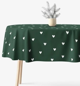 Goldea ovális pamut terítő - szívecskék, sötétzöld alapon 140 x 180 cm