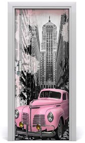 Ajtóposzter öntapadós rózsaszín autót 95x205 cm