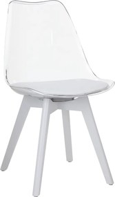 Szék, átlátszó fehér, akril/ekobőr/fehér, BALI 3 NEW