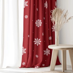 Goldea karácsonyi pamut drapéria - hópelyhek piros alapon 140x150 cm