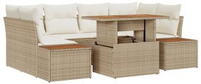 6 Darabos Kert Sofa Szett Párnákkal Bézs Poli Rattan