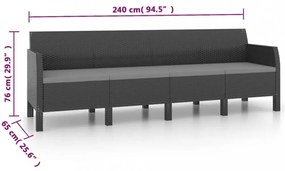 vidaXL 2 részes antracit PP rattan kerti bútorgarnitúra párnákkal