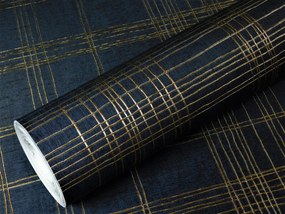 Sötétkék tapéta arany mintával, vastag, mosható vlies tapéta