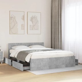 betonszürke szerelt fa ágykeret fejtámlával 150x200 cm