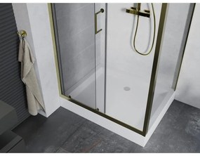 Mexen Apia zuhanykabin tolóajtóval 120 (ajtó) x 90 (fal) cm, 5mm átlátszó üveg, arany profil + fehér zuhanytálca RIO, 840-120-090-50-00-4510