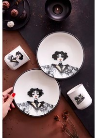 Elegáns 4 részes fekete-fehér porcelán étkészlet