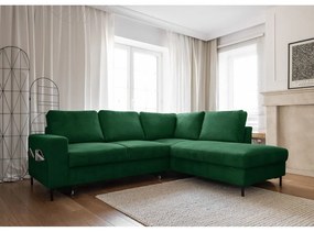 Sötétzöld kordbársony kinyitható sarokkanapé (jobb oldali) Lofty Lilly – Miuform