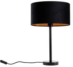 Asztali lámpa fekete ovális bársony lámpabúrával 35 cm - Simplo