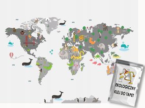 Fotótapéta Flizelina Gyerekek Térkép Világ Földrajz Állatok 300x210 ragasztó