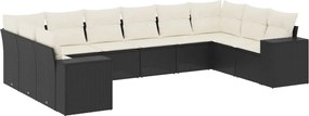 vidaXL 10 részes fekete polyrattan kerti ülőgarnitúra párnákkal