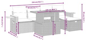 6 részes fekete polyrattan kerti ülőgarnitúra párnákkal