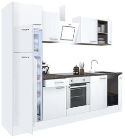 Yorki 280 konyhabútor fehér korpusz,selyemfényű fehér front alsó sütős elemmel felülfagyasztós hűtős szekrénnyel