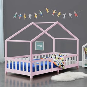 [en.casa] Házikó gyerekágy leesésgátlóval Treviolo 90x200 cm rózsaszín/fehér