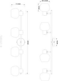 Globo 54662-4 Mennyezeti lámpa, fém matt kávébarna, krómozott fém, fehér üveg, forgatható/dönthető, HxSzxM: 800x125x175mm, 4x E27 40W 230V izzók nélkül