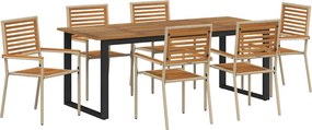 vidaXL Kert étkező szett 7 pcs Bézs Tömör Akácfa