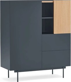 Antracitszürke-natúr színű magas komód tölgyfa dekorral 100x120 cm Otto – Teulat