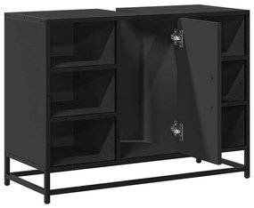 fekete szerelt fa fürdőszobai mosdószekrény 80 x 33 x 60 cm