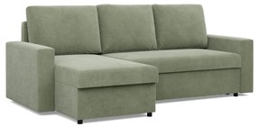 Zeus sarokkanapé, 2 ágyneműtartóval, egyenes kartámasz, kordbársony, univerzális oldal, hab töltet, zöld