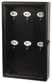 Vintage kulcstartó szekrény fekete 6 akasztóval üveg ajtós