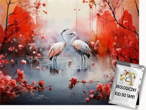 Fotótapéta Flizelina Festmény Kelet Japán Kert Madár Daru 150x105 ragasztó