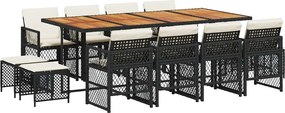 vidaXL 13 részes fekete polyrattan kerti ülőgarnitúra párnákkal